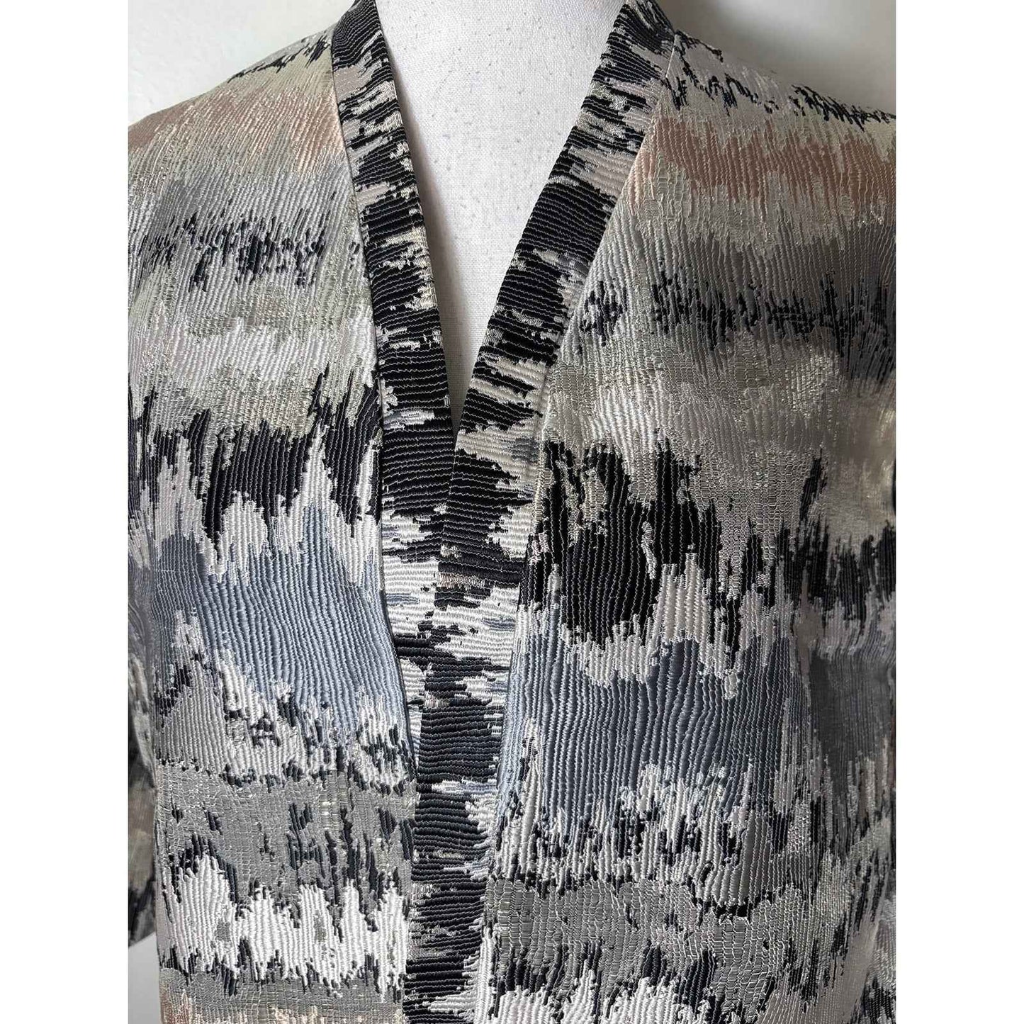 NWT Grace Chuang Silver Gold Open Front Cropped Dressy Jacket Sz XS