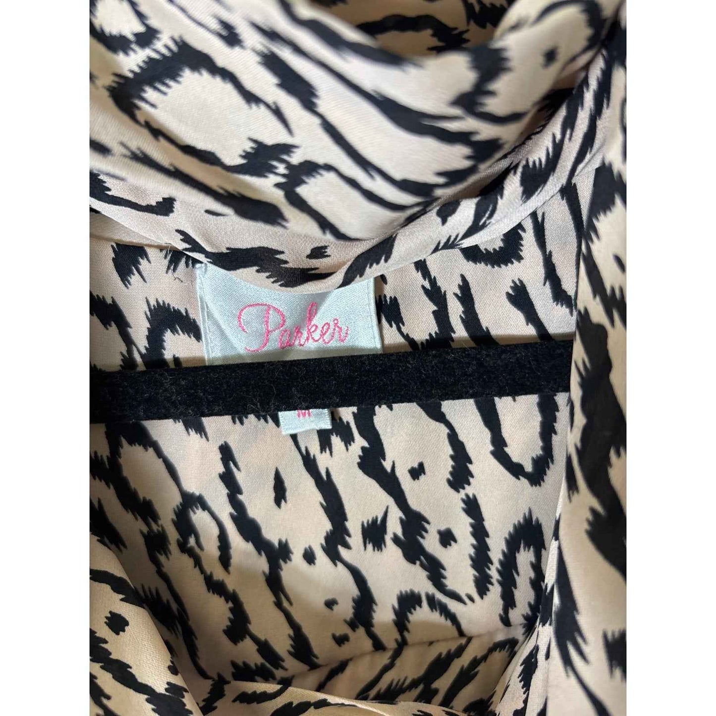 Parker Tan Black Print Silk Sleeveless Knee Length Dress Sz M