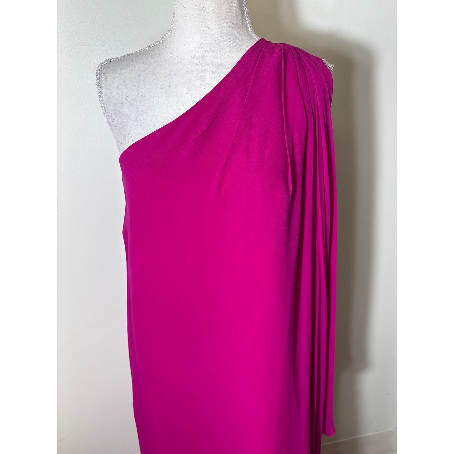 Halston Pink One Shoulder Drape Gown Sz 8