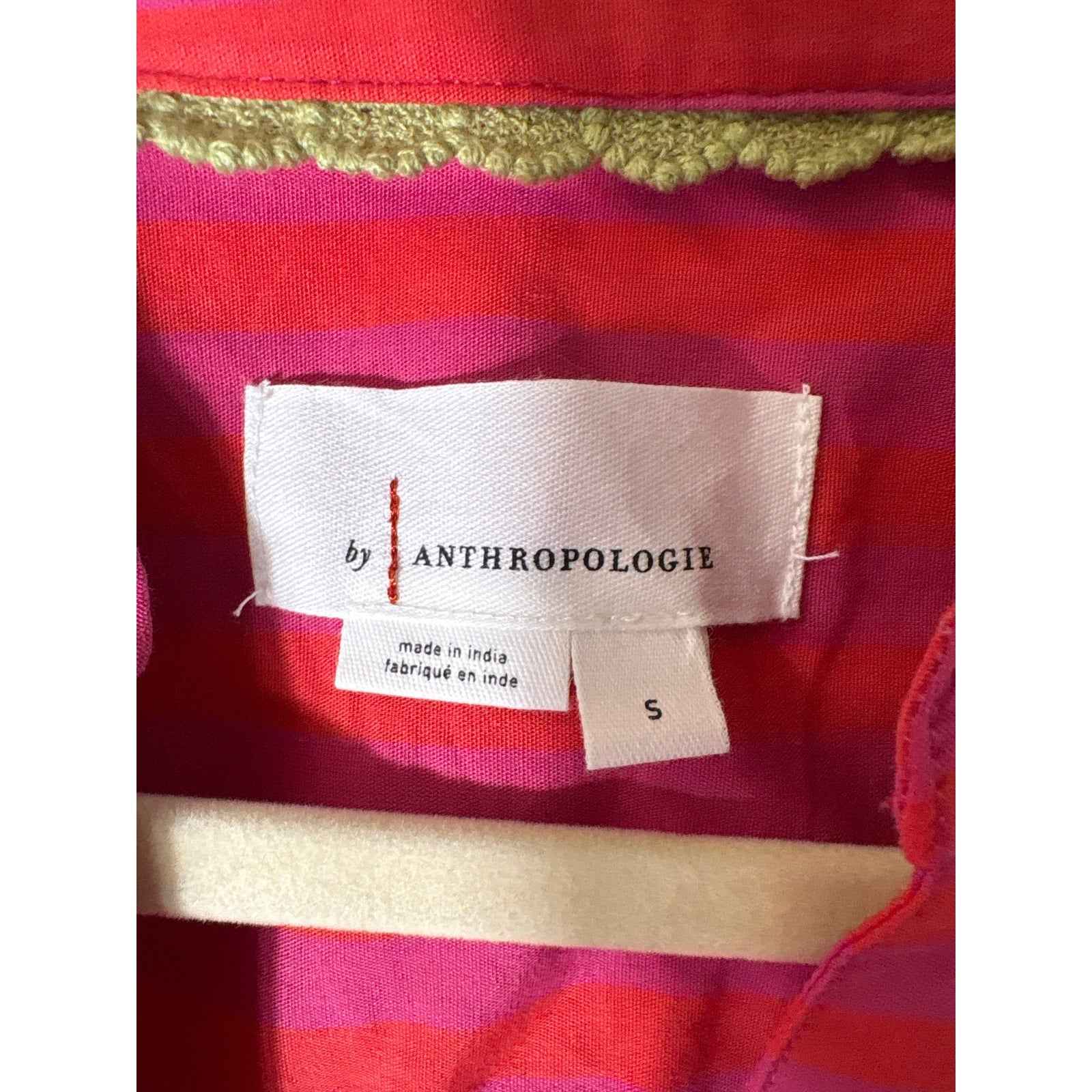by Anthropologie Purple Red Stripe Half Puff Sleeve Tunic Sz S