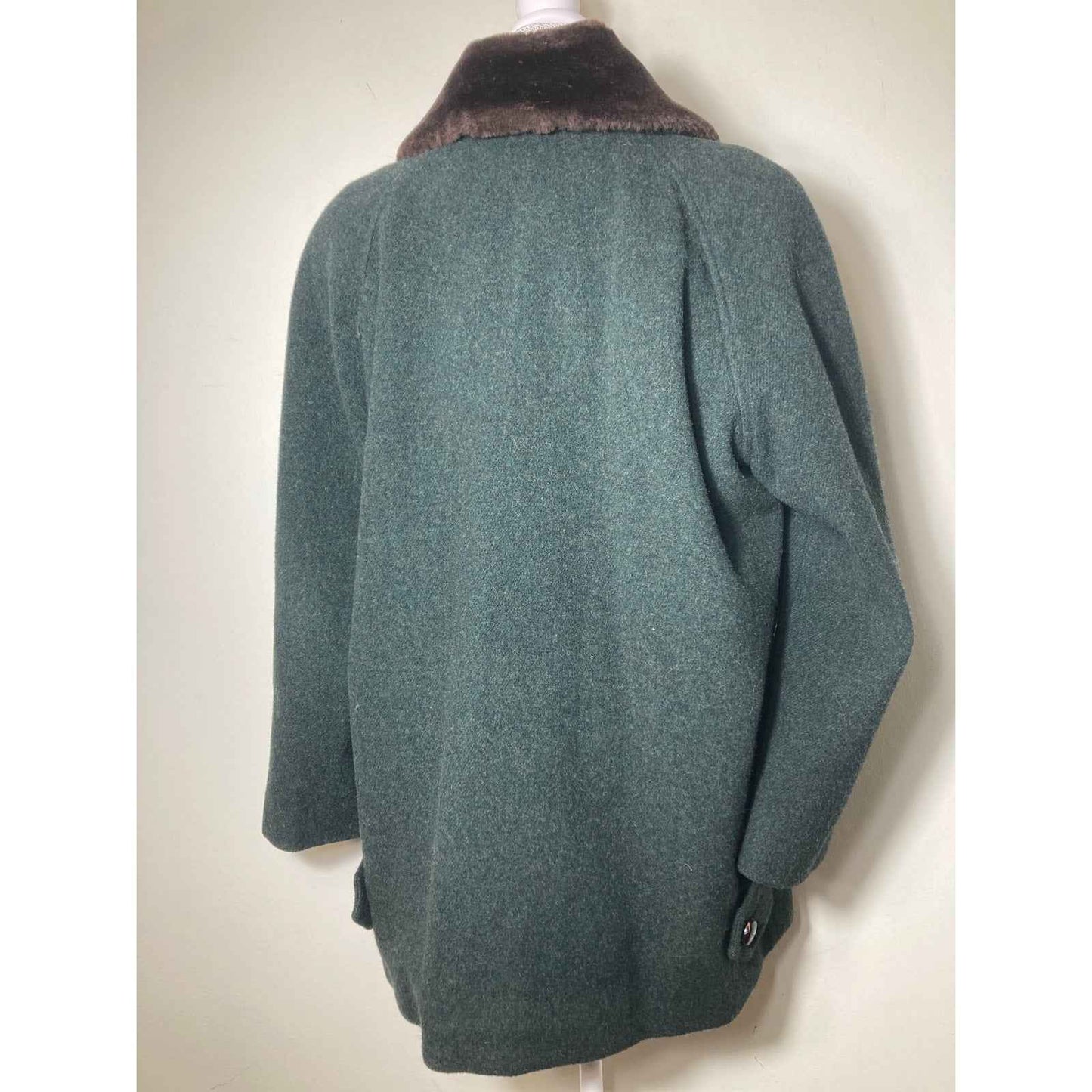 Etienne Aigner Green Wool Fur Collar Trimmed Coat Sz 12