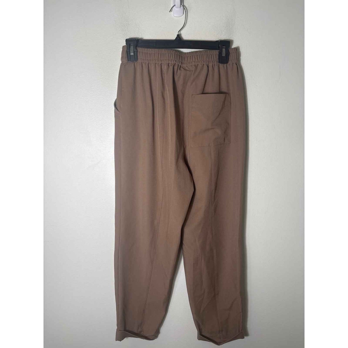 Varley Brown Cypress Turn Up Pant in Stretch Twill, Sweater is Finch Knit Polo Sz S