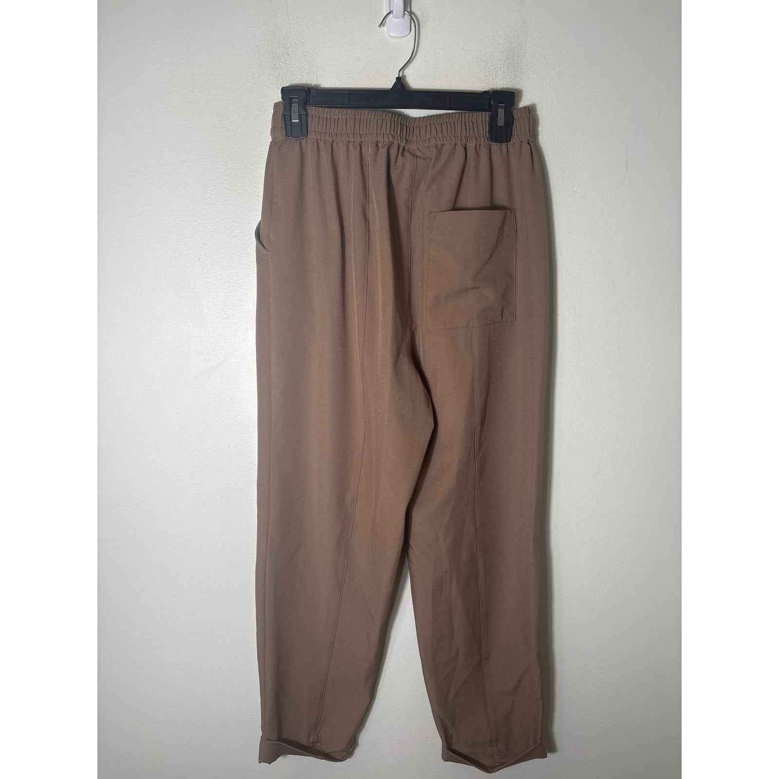 Varley Brown Cypress Turn Up Pant in Stretch Twill, Sweater is Finch Knit Polo Sz S