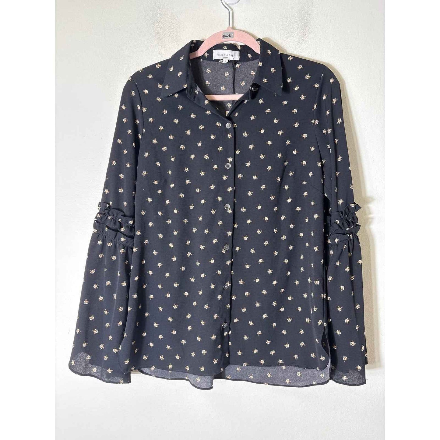NWT Waverly Gray Black Fox Print Long Sleeve Button Up Shirt Sz S