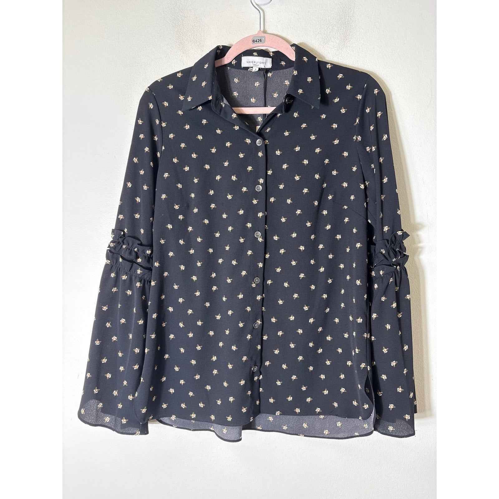 NWT Waverly Gray Black Fox Print Long Sleeve Button Up Shirt Sz S