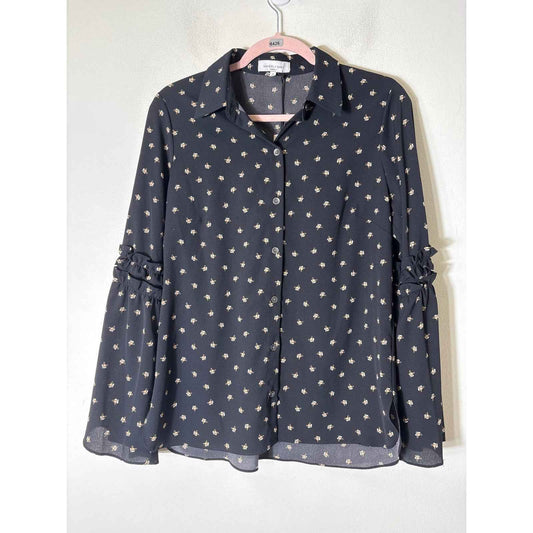 NWT Waverly Gray Black Fox Print Long Sleeve Button Up Shirt Sz S