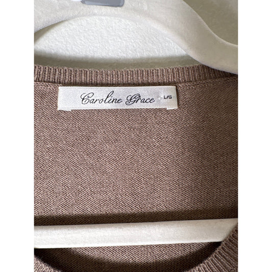 Caroline Grace Brown Crew Neck Pullover Sweater Sz L