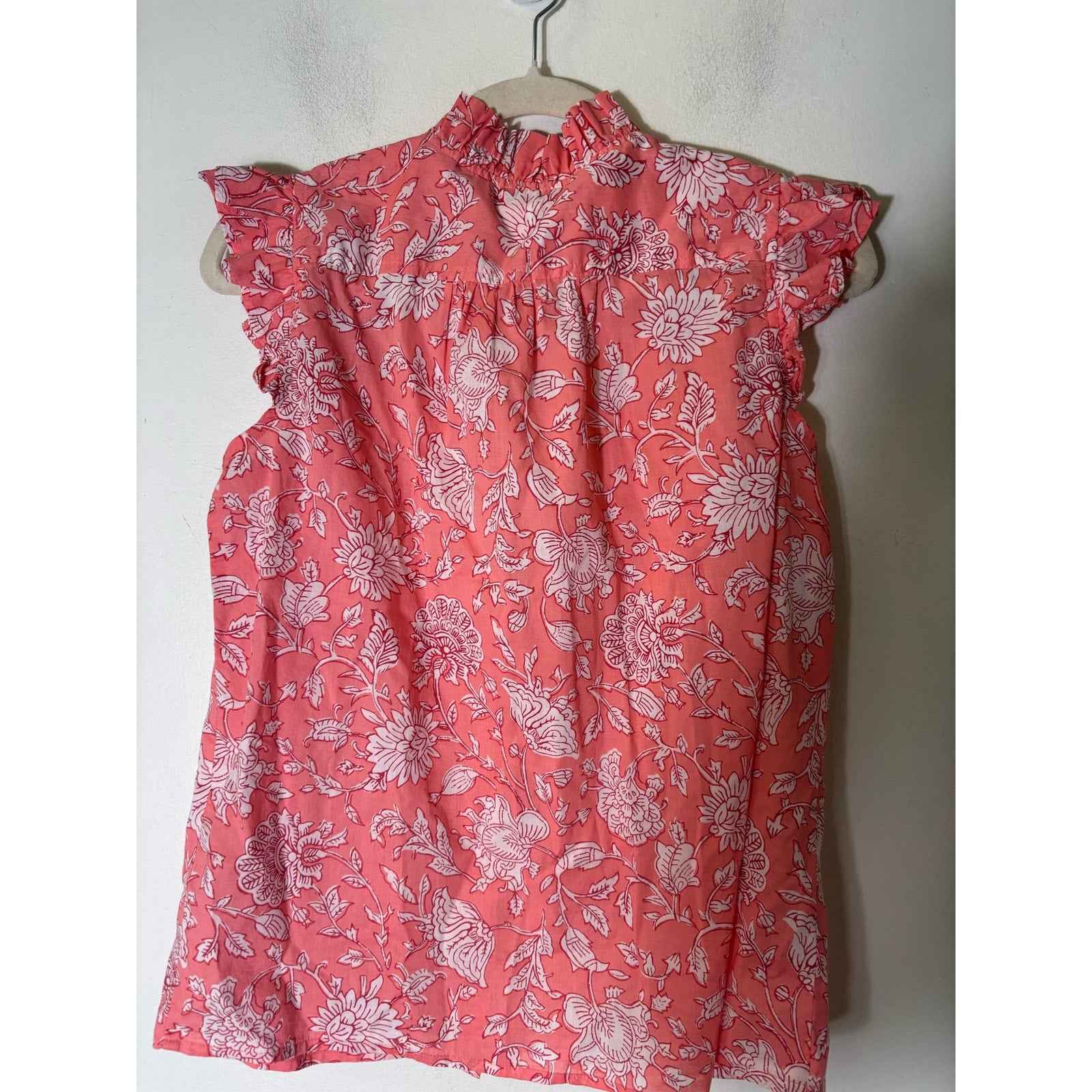 J. Crew Peach Print Flutter Sleeve Button Up V-Neck Shirt Sz S
