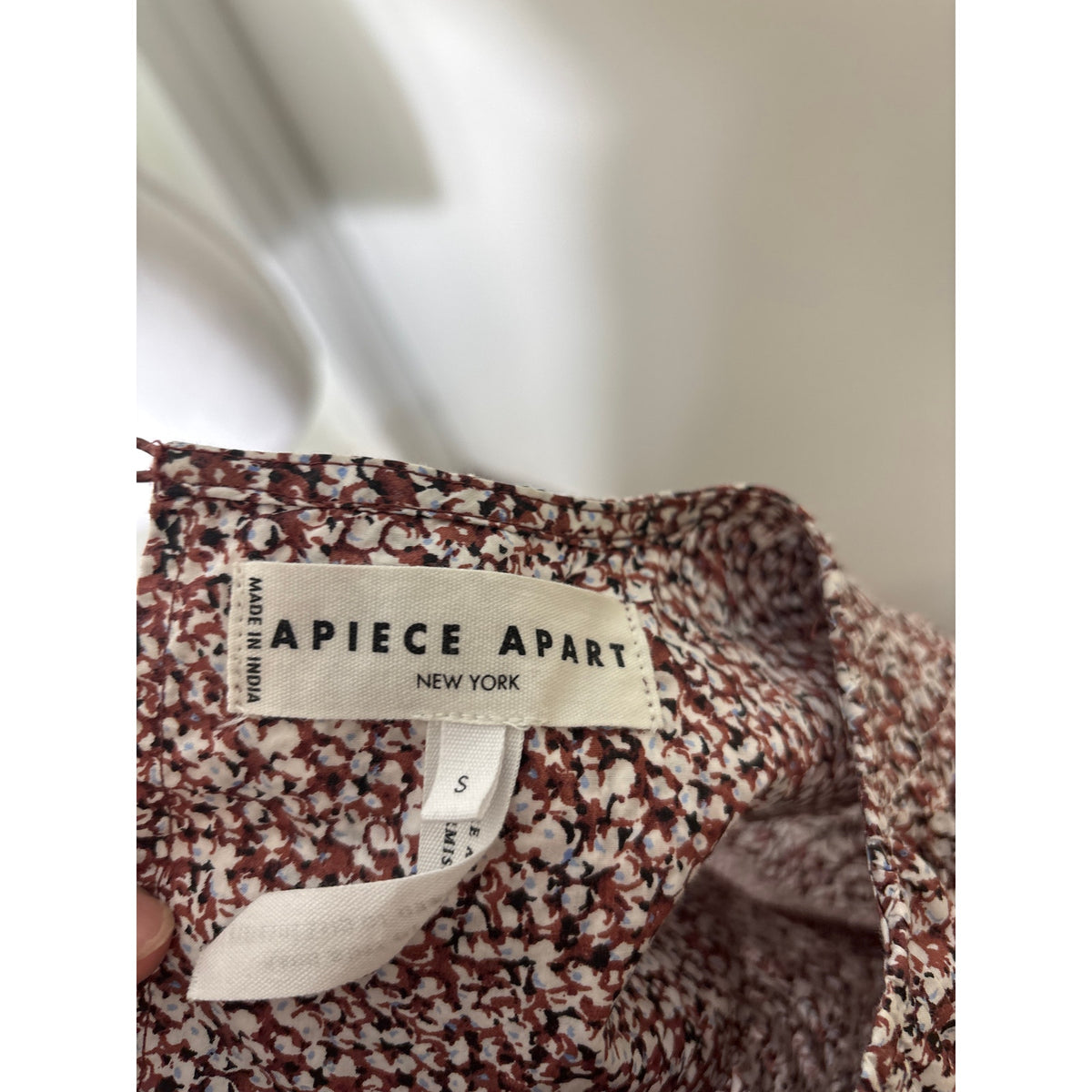 Apiece Apart Brown and White Floral Smocked Bodice Short Sleeve Maxi Dress Sz S