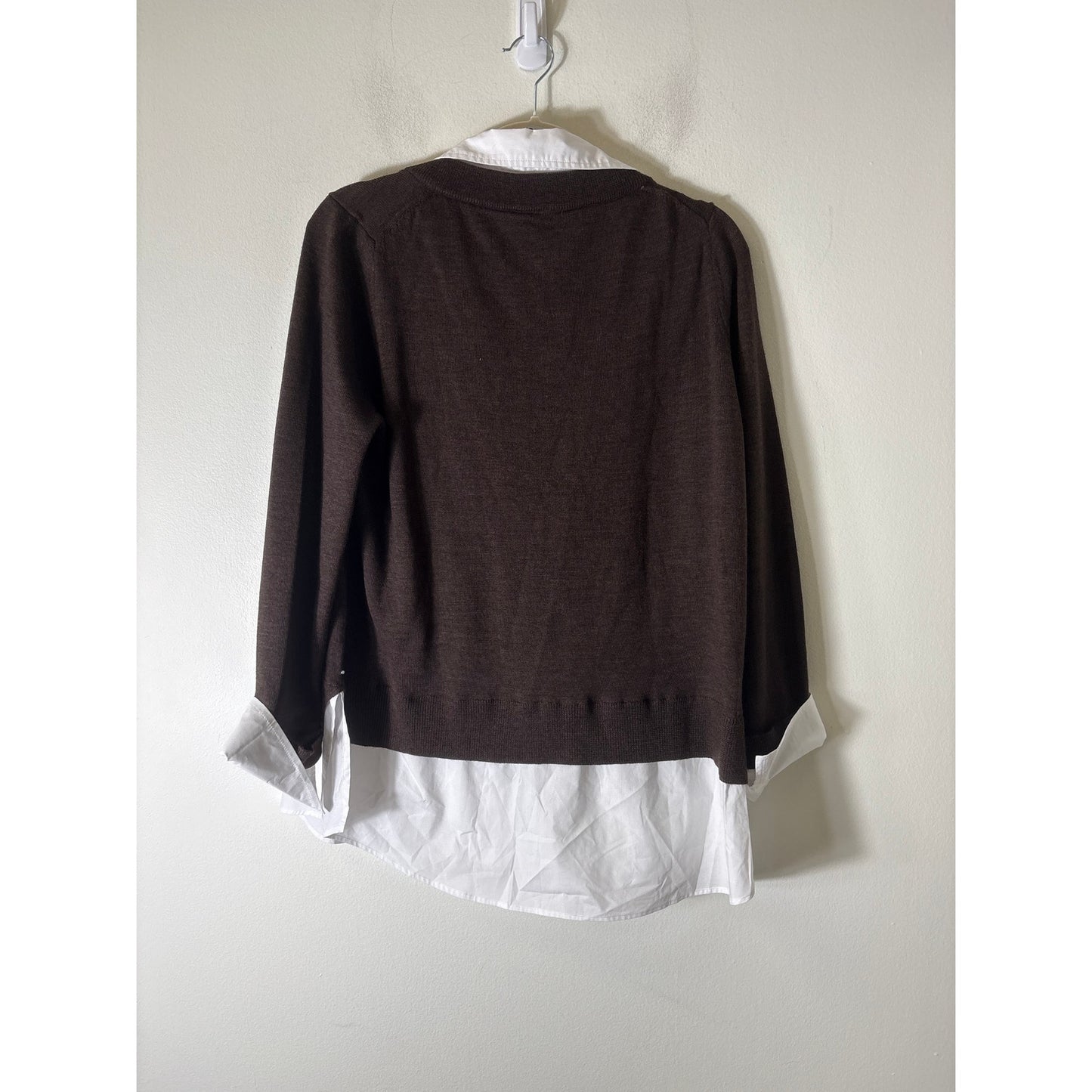 NWT Pearl by Lela Rose Chocolate Poplin Combo Sweater Sz L