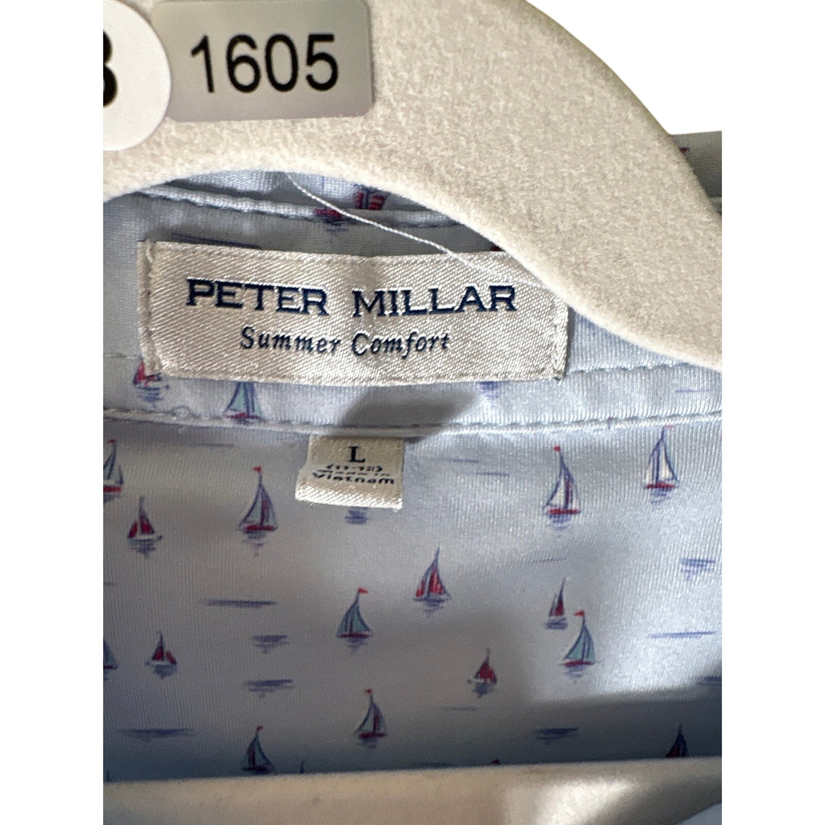 Boys Peter Millar Blue Sailboat Summer Comfort Shirt Sz L