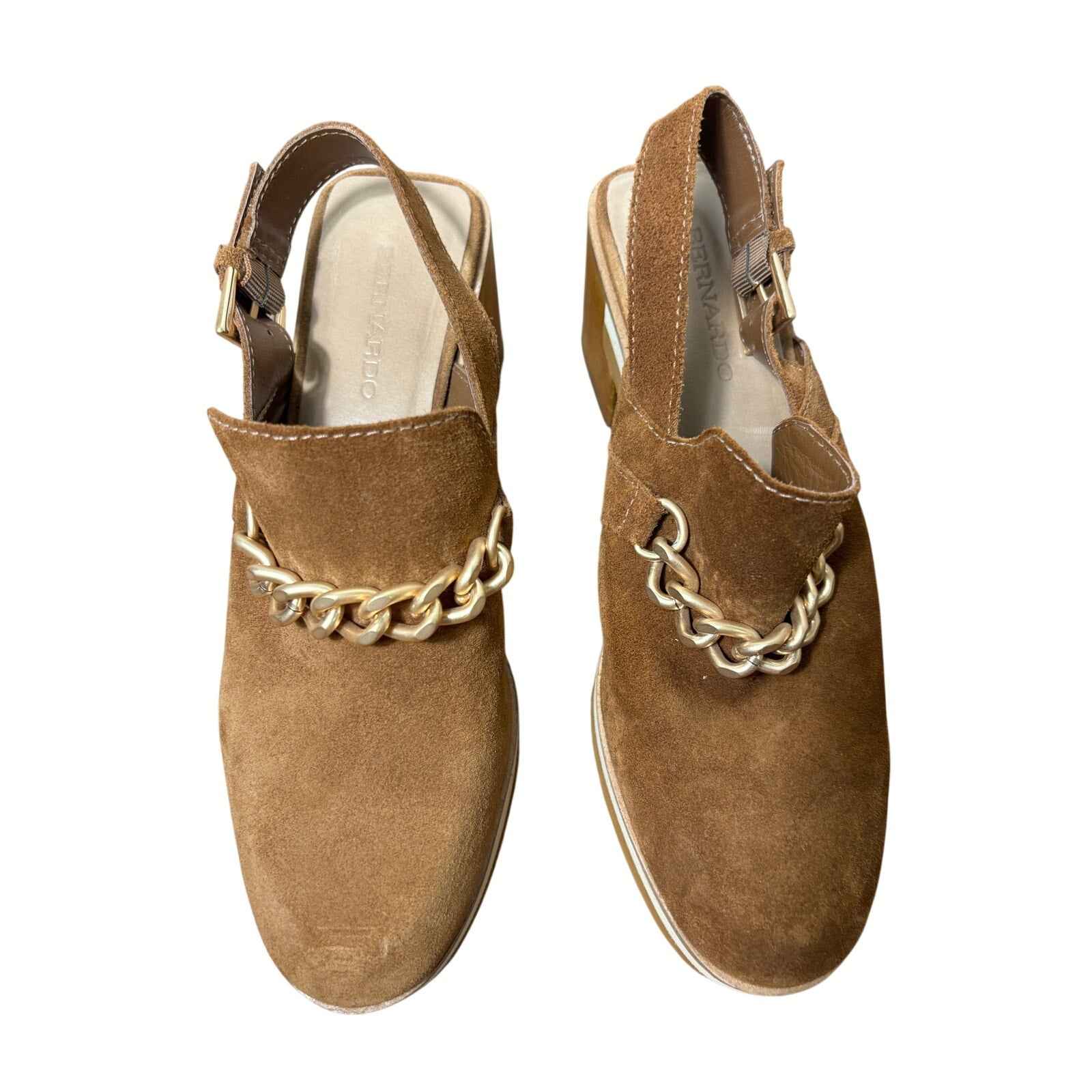 Bernardo Brown and Cream Platform Block Heel Mule Brown Suede sz 8M