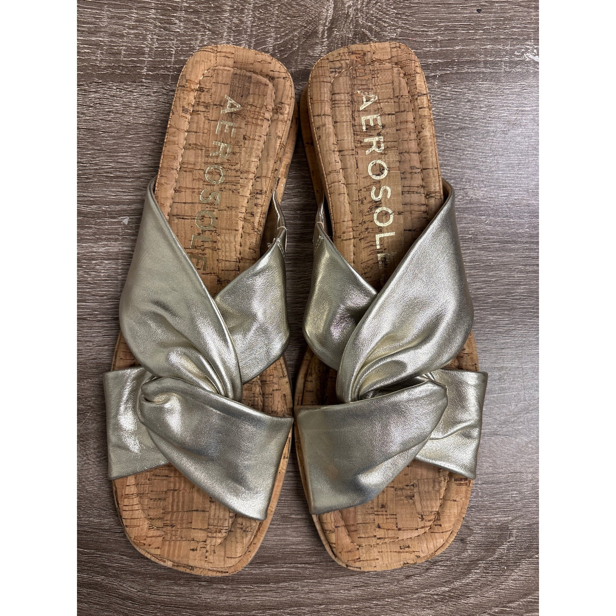 Aerosoles Gold Criss Cross Cork Flats Sz 10.5