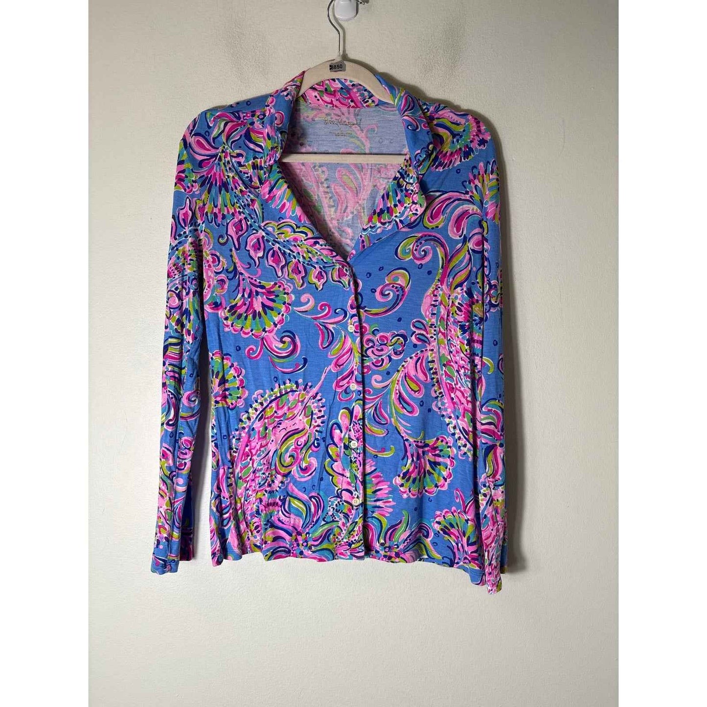 Lilly Pulitzer Blue/Pink Paisley Long Sleeve Button Up Top Sz S