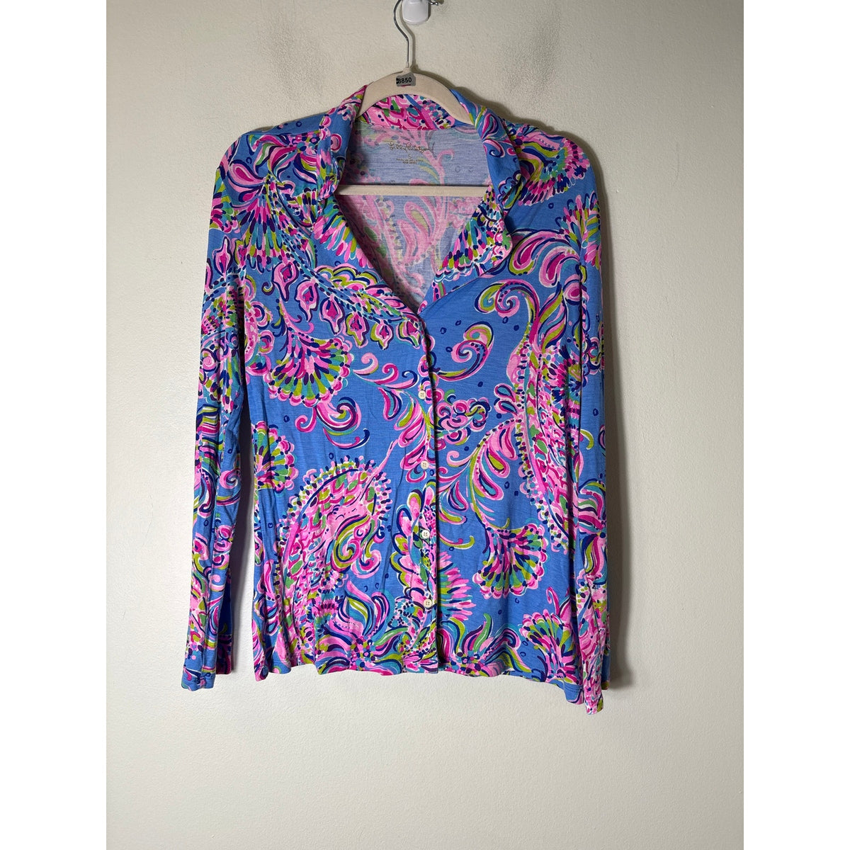 Lilly Pulitzer Blue/Pink Paisley Long Sleeve Button Up Top Sz S