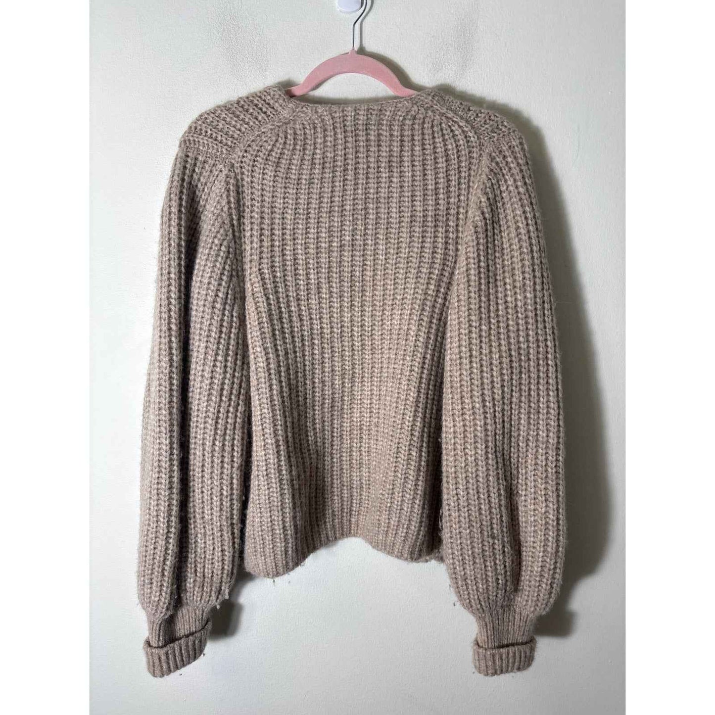 White + Warren Tan Front Pocket Cardigan Sz M