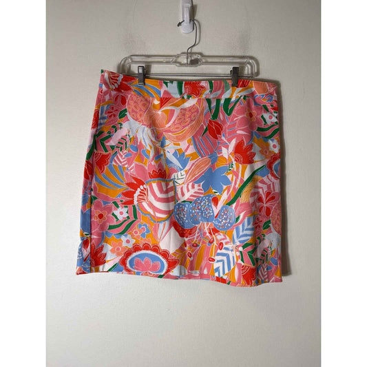 Talbots Pastel Leaf Print Cotton Mini Skirt Sz 14