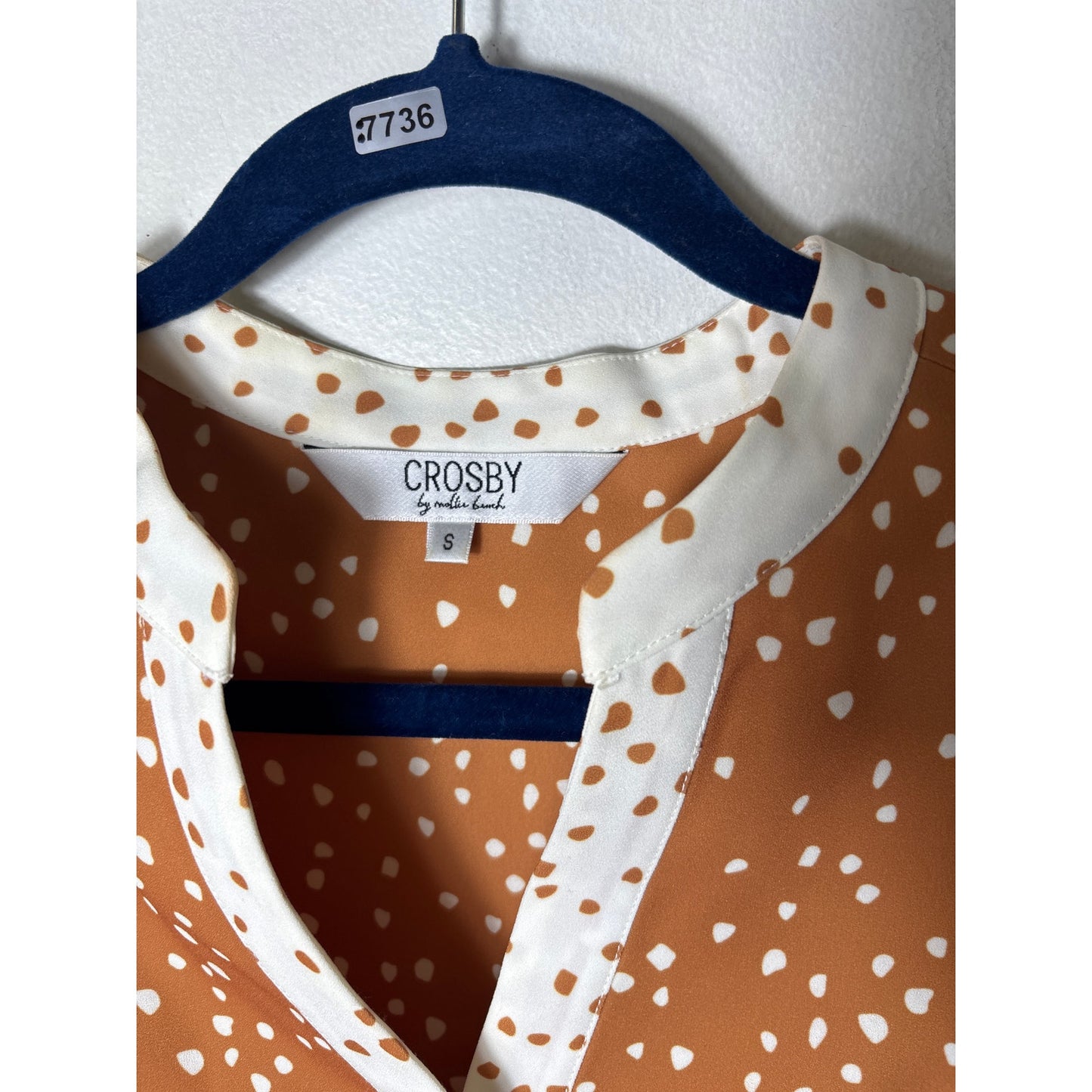 Crosby Brown and White Spotted Ruffle Blouse Sz S