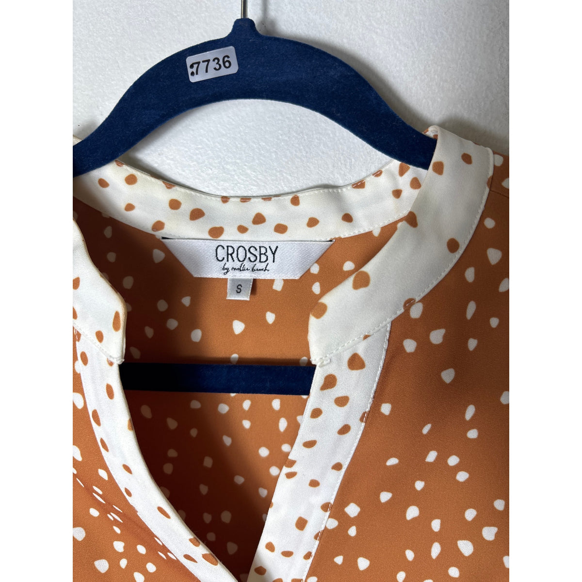 Crosby Brown and White Spotted Ruffle Blouse Sz S