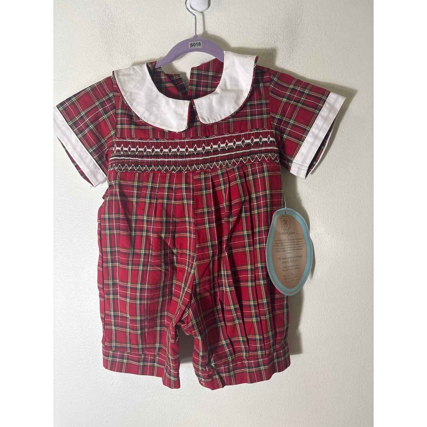 NWT Remember Nyugen Red Holiday Plaid Baby Outfit Sz 24M