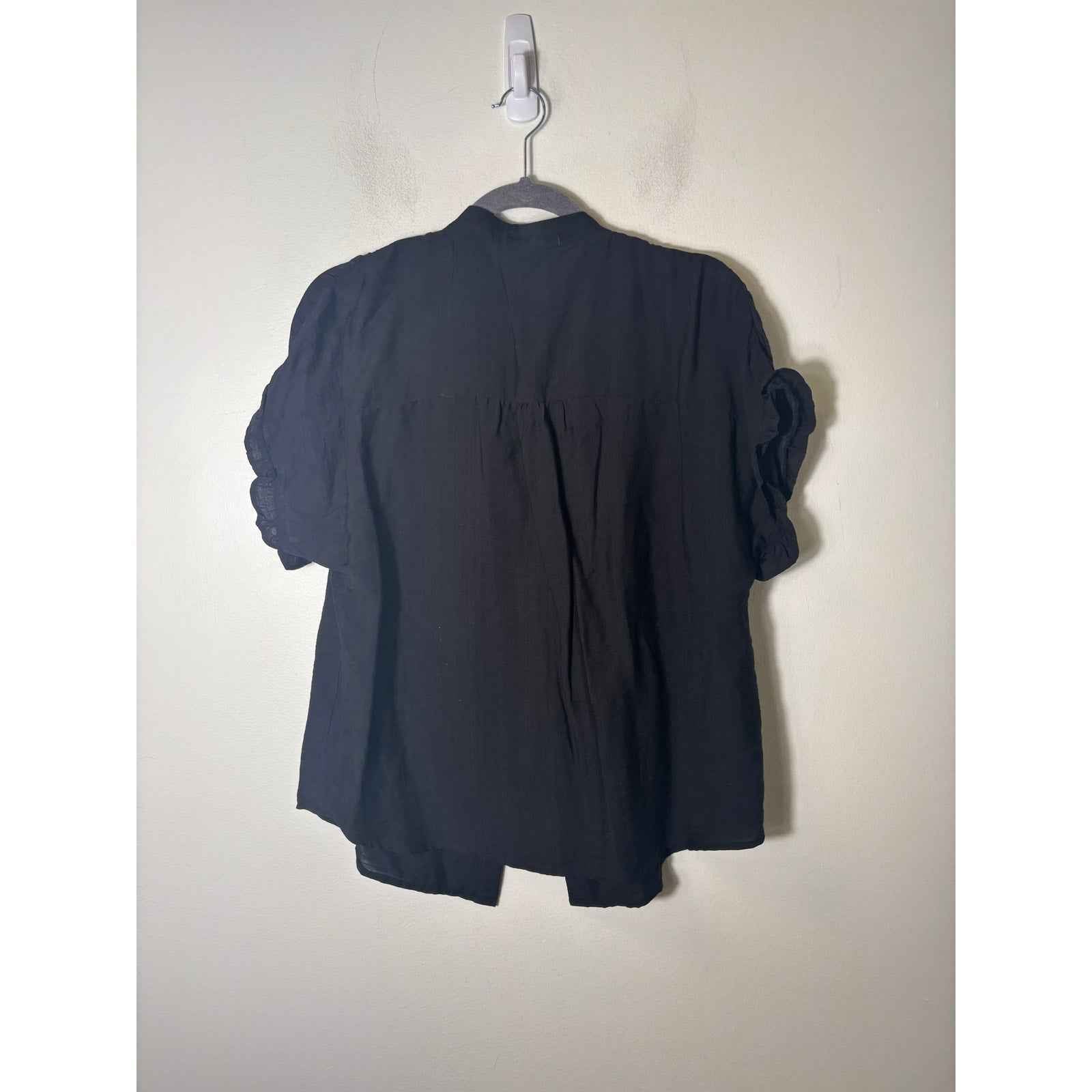 FASHION Black Flutter Sleeve Button Up Shirt Sz S