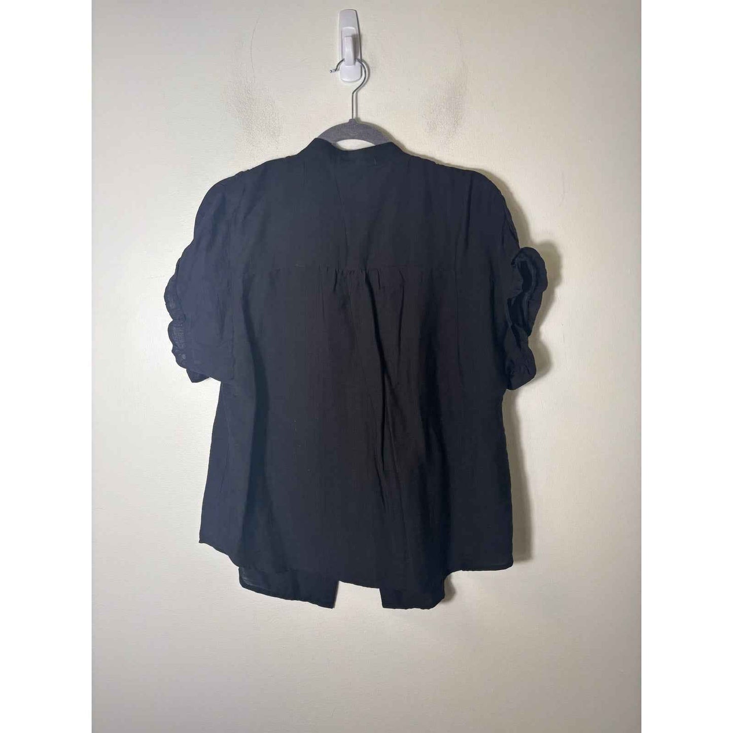FASHION Black Flutter Sleeve Button Up Shirt Sz S