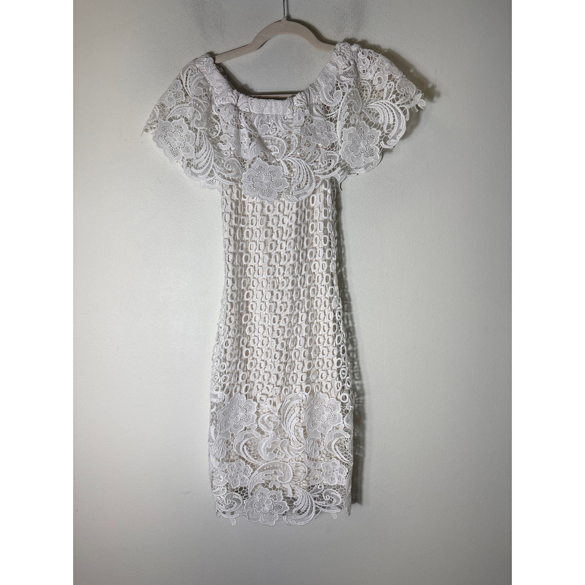 Gianni Bini Off White Off the Shoulder Lace Knee Length Dress Sz XS