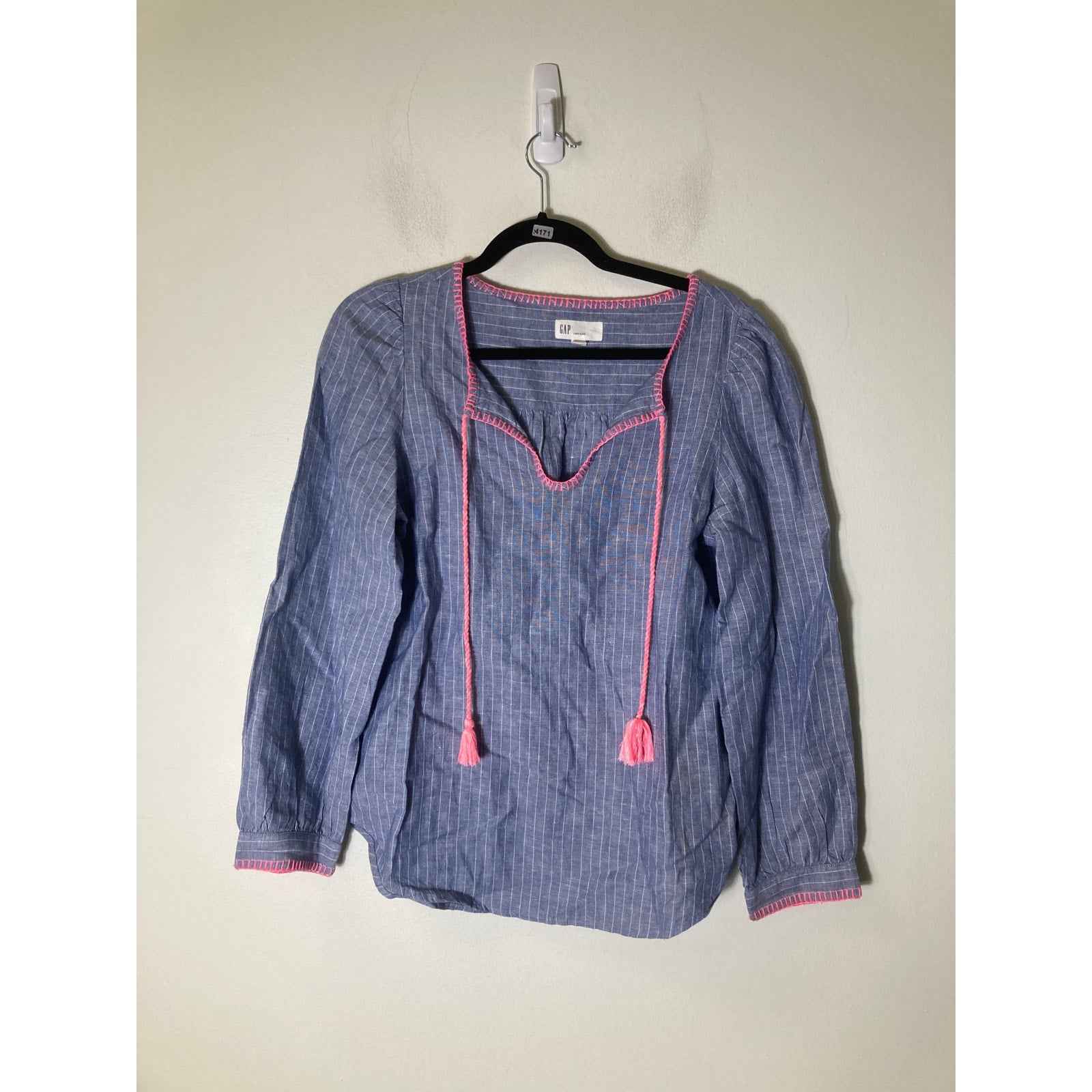 Gap Faded Blue Long Sleeve Linen Blend Tunic Sz S