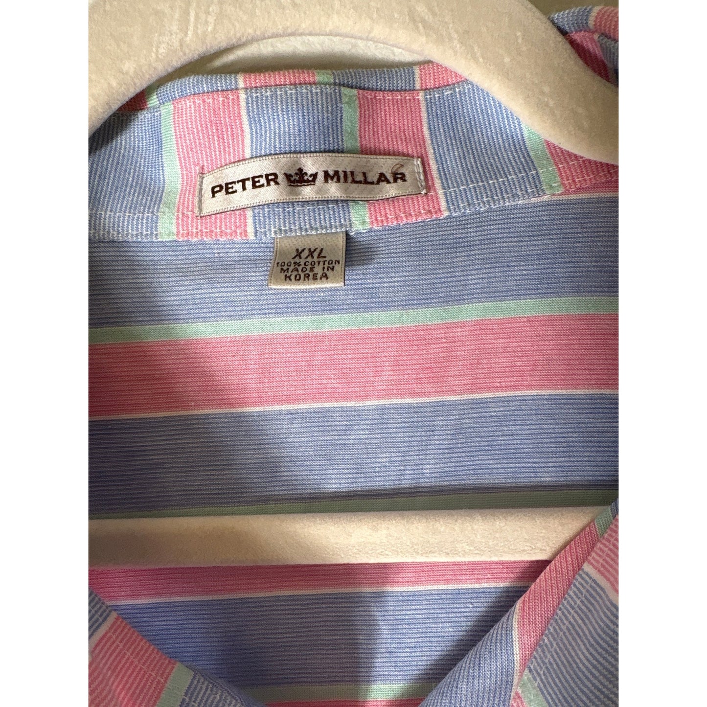 Mens Peter Millar Dark Pink Blue Stripe Short Sleeve Polo Style Shirt Sz XXL