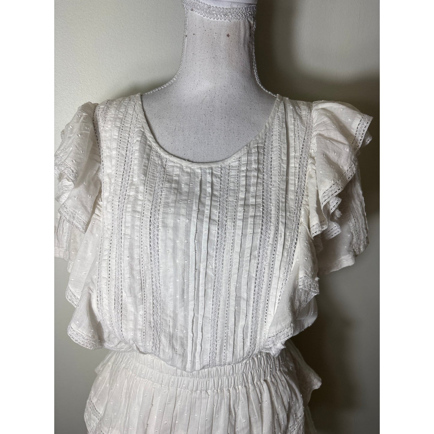 Love Shack Fancy Short Sleeve Cotton Ruffle Dress Sz M