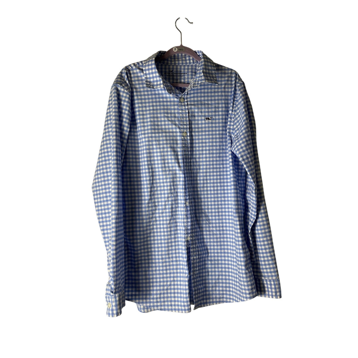 Boys Vineyard Vines Blue and White Gingham Button Up Shirt Sz L