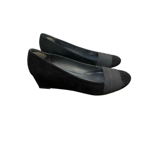 Stuart Weitzman Black Low Wedge Slip On with Rounded Toe Sz 9