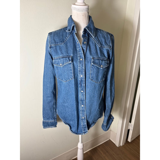 SPRWMN Blue Long Sleeve Denim Snap Front Closure Sz S