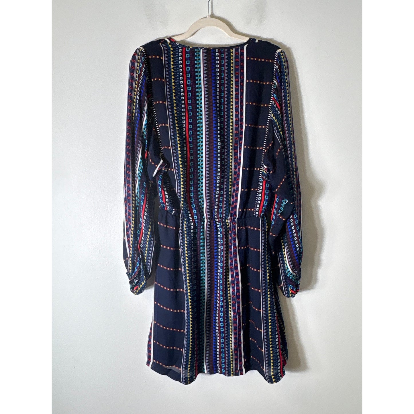 Parker Multicolor Geo Print Long Sleeve V-Neck Midi Dress Sz L