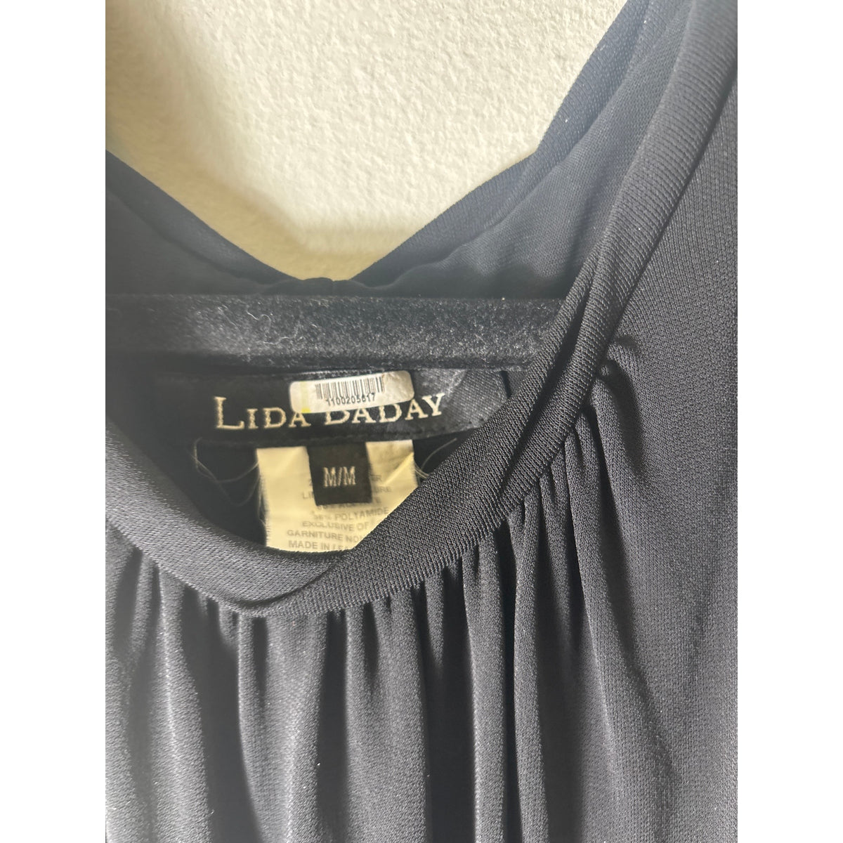Lida Baday Black Twisted Neck Line Belted Dress Sz M