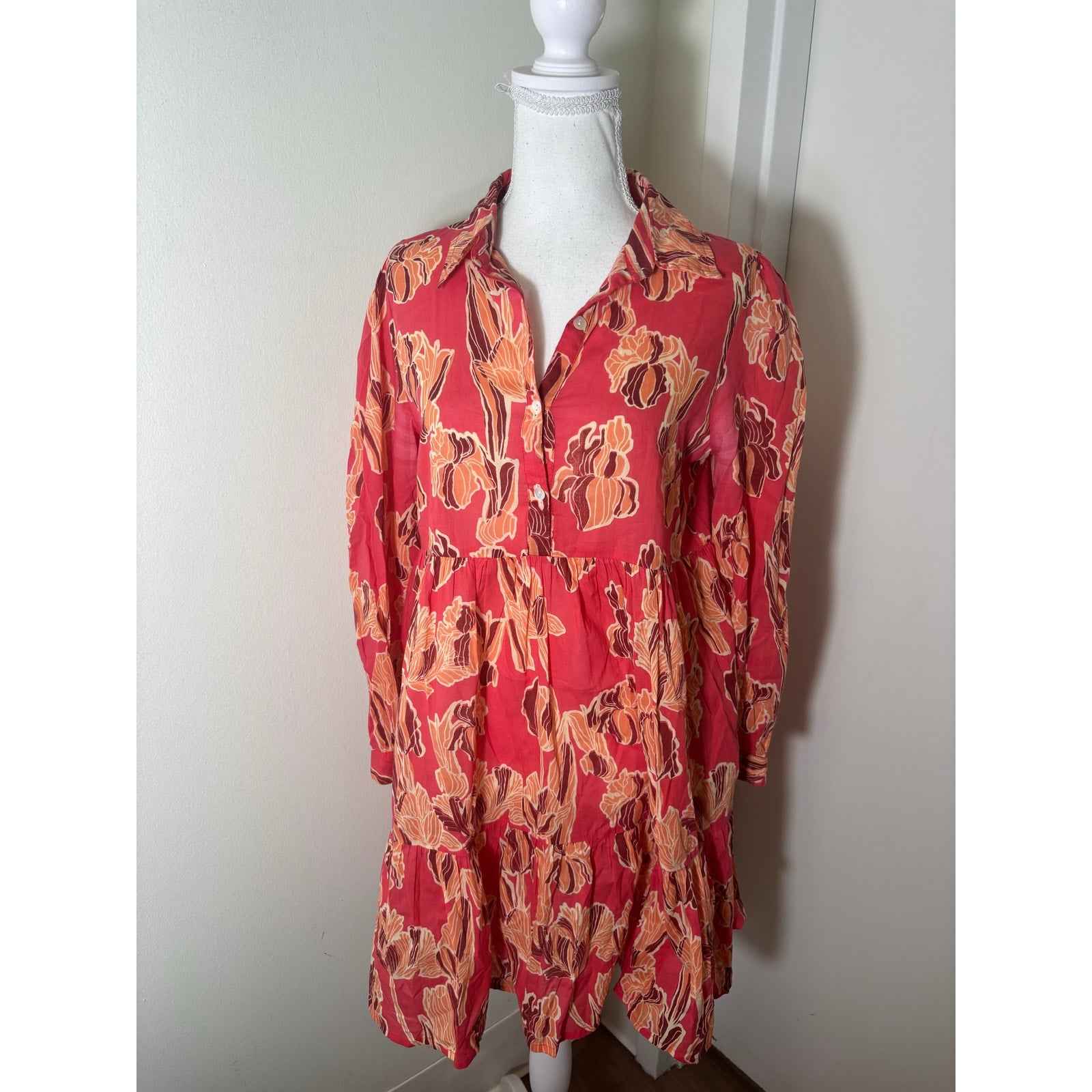 Ro's Garden Pink Floral Long Sleeve Mini Dress Sz S