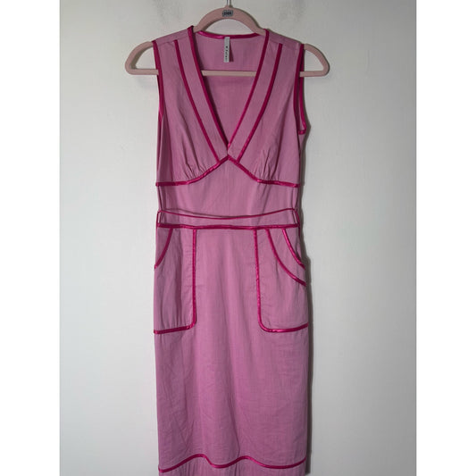 Poleci Pink Sleeveless V Neck Midi Dress Sz 4