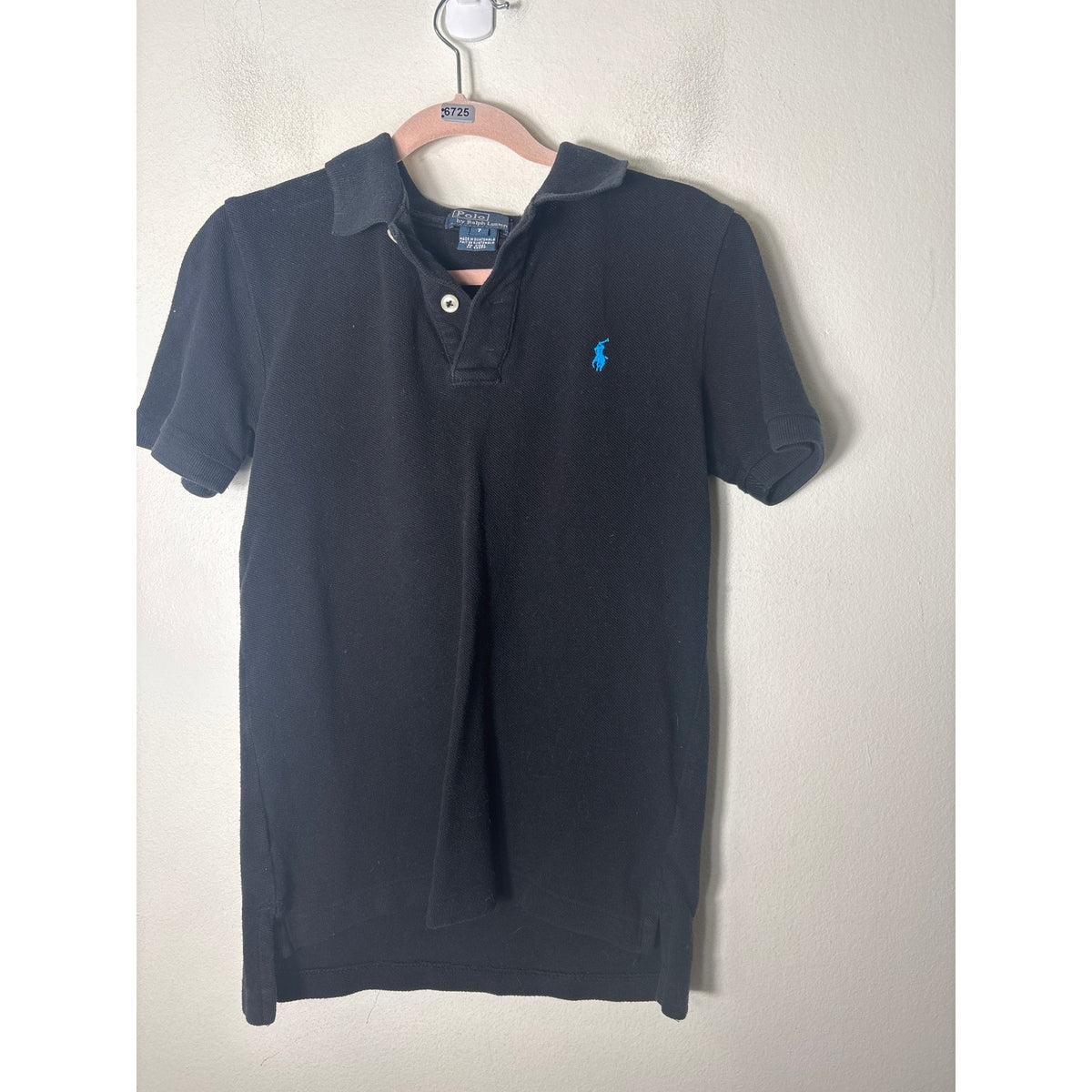 Boy's Polo Black Short Sleeve Cotton Shirt Sz 7