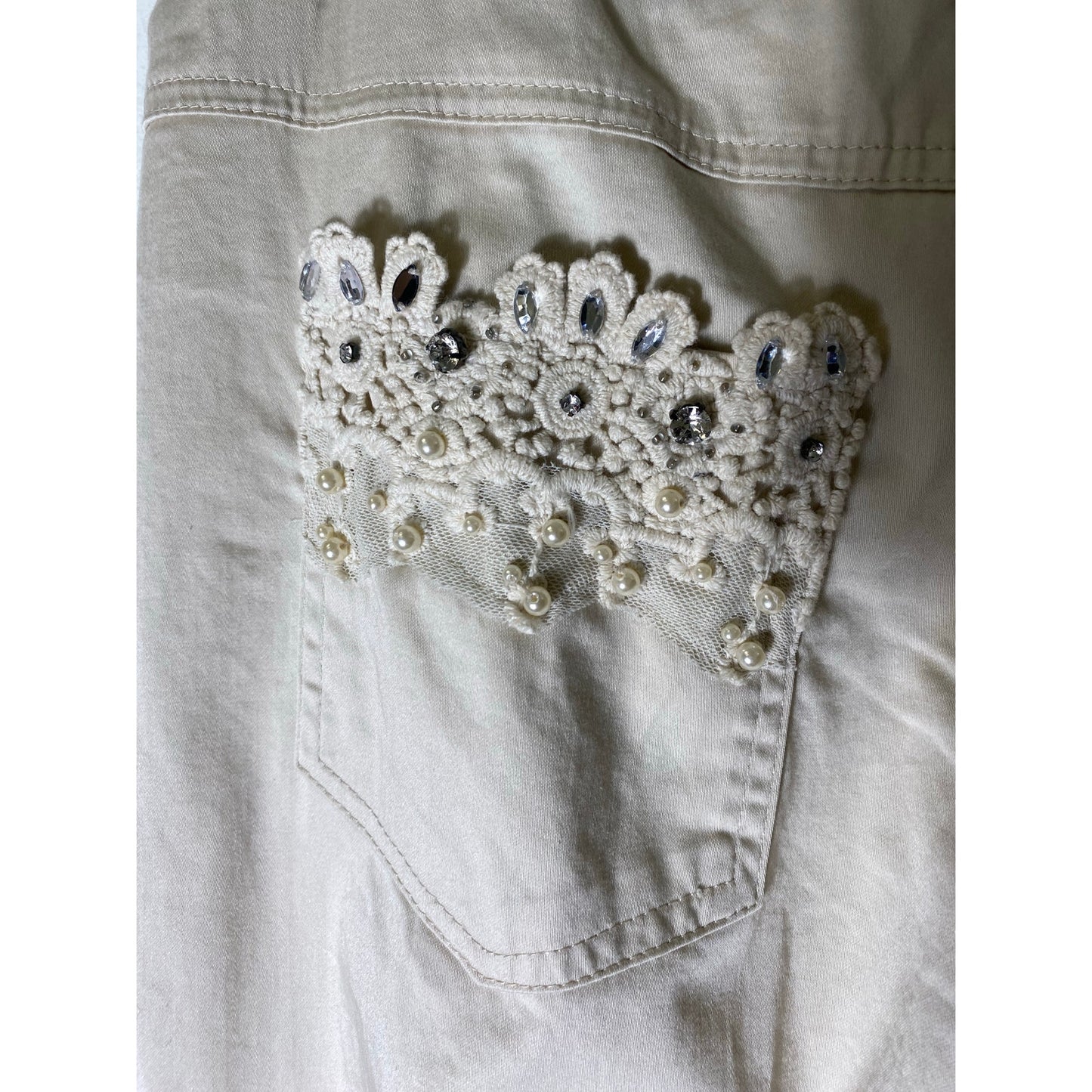 Style Tan Slacks W Pearl/Diamond Embellishments sz 14