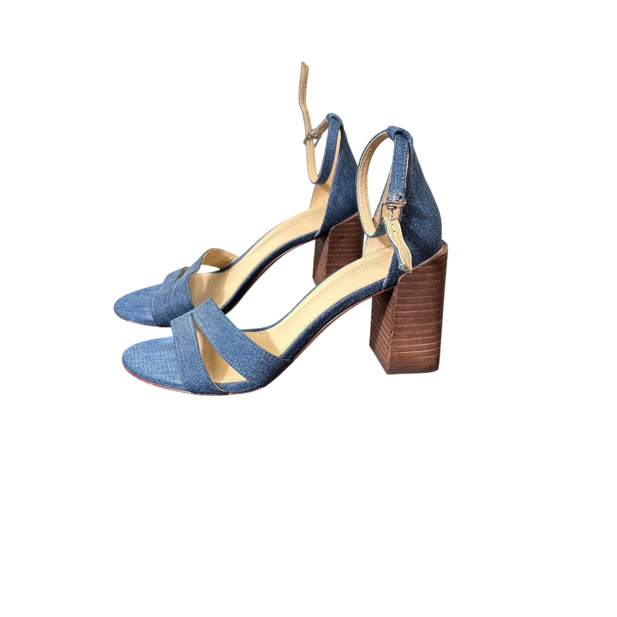 J. McLaughlin Blue Denim Strappy High Heel Sandal Sz 7.5