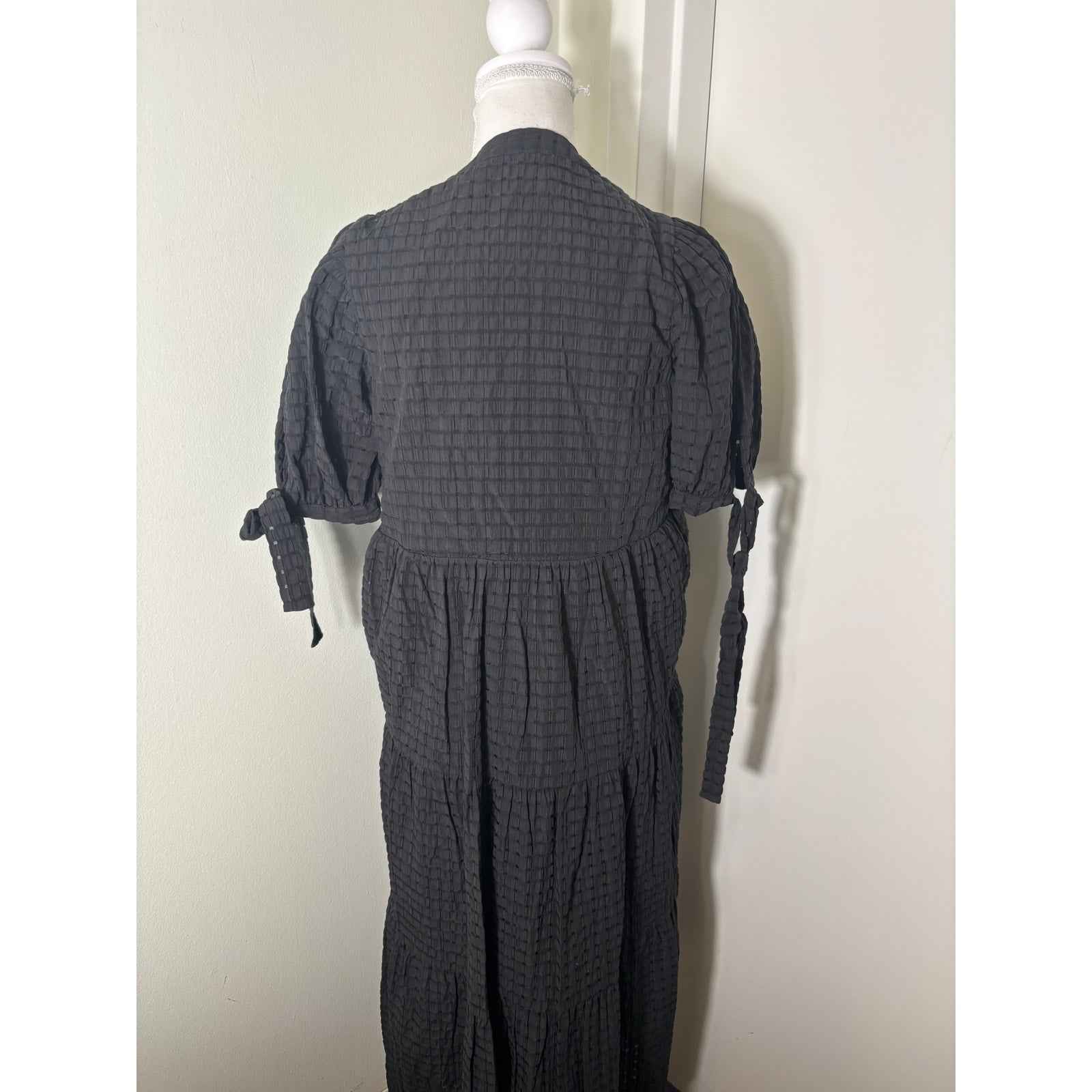 English Factory Black Puff Sleeves with Ties Maxi Dress Sz S
