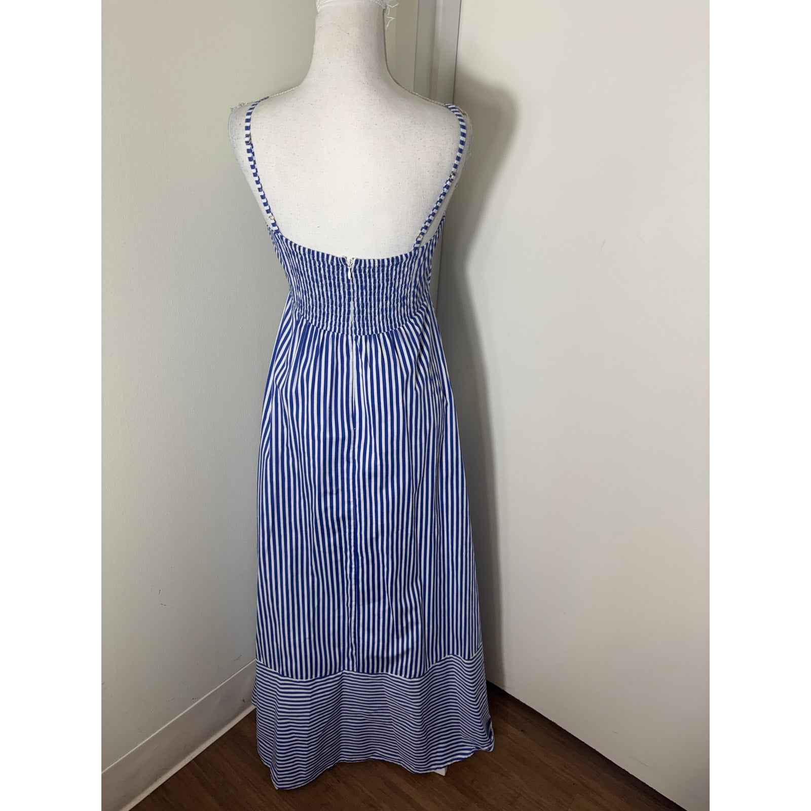 Lusana Blue and White Spaghetti Strap Maxi Dress Sz 6