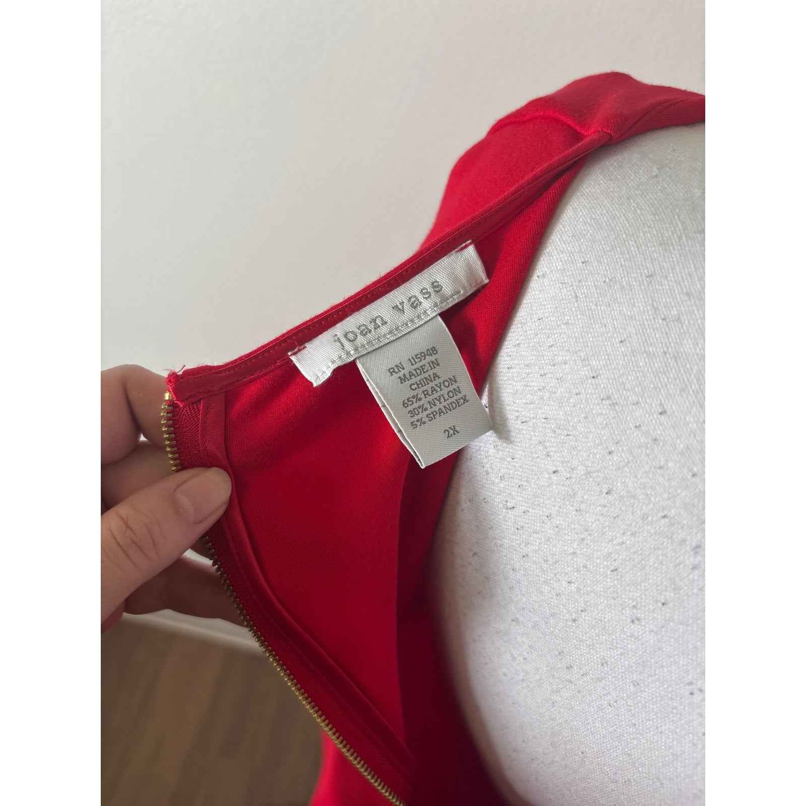 Joan Vass Red 3/4 Sleeve Knee Length Shift Dress Sz 2X