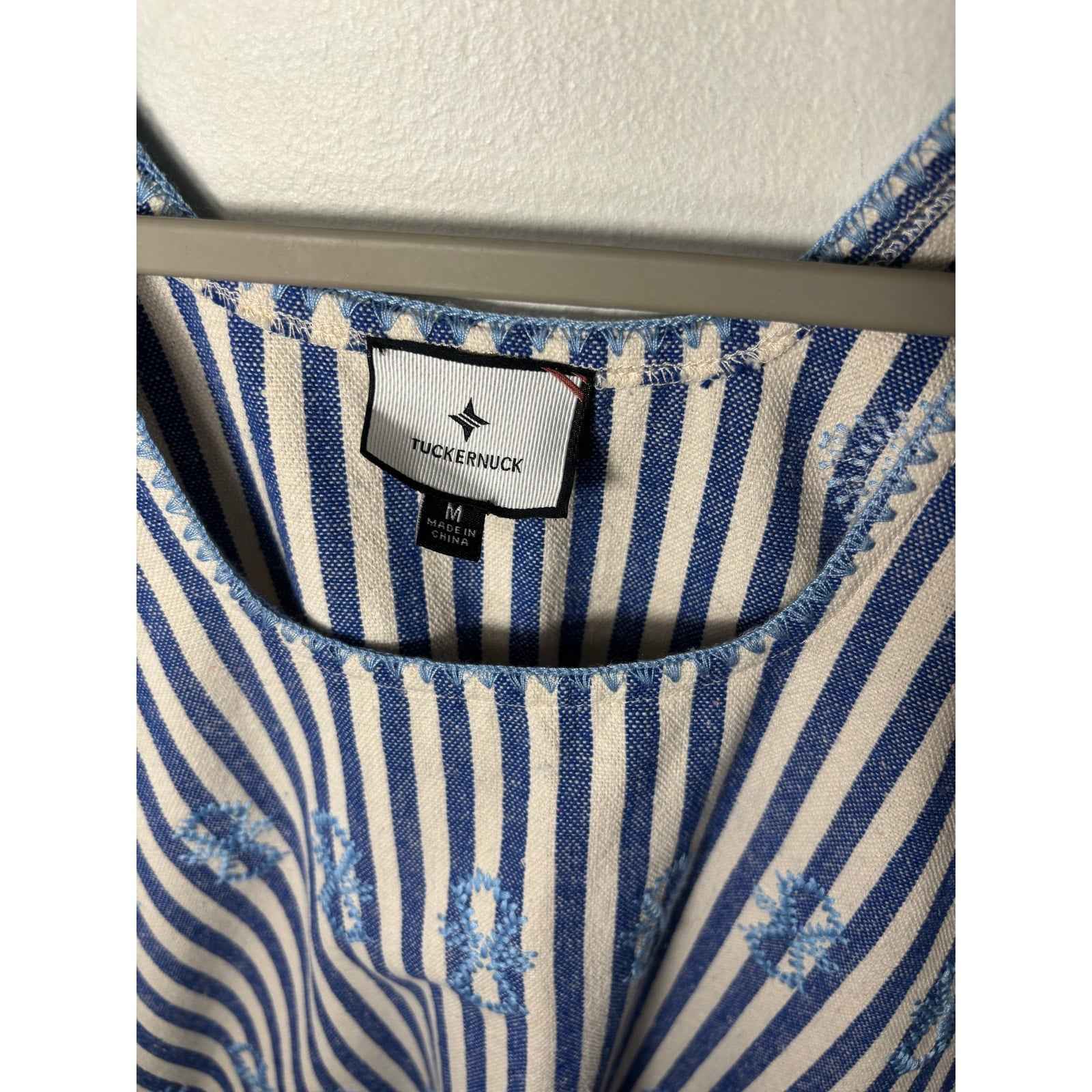 Tuckernuck Blue White Stripe Embroidered Sleeveless Mini Dress Sz M