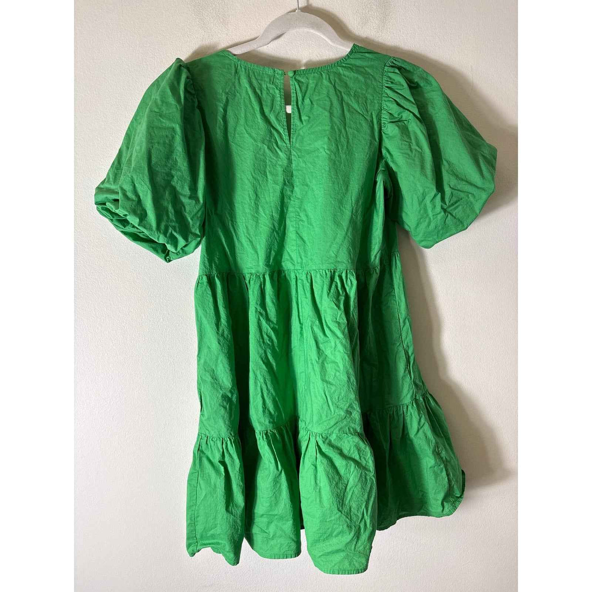 Fab'rik Bright Green Short Puff Sleeve Tiered Mini Dress Sz S