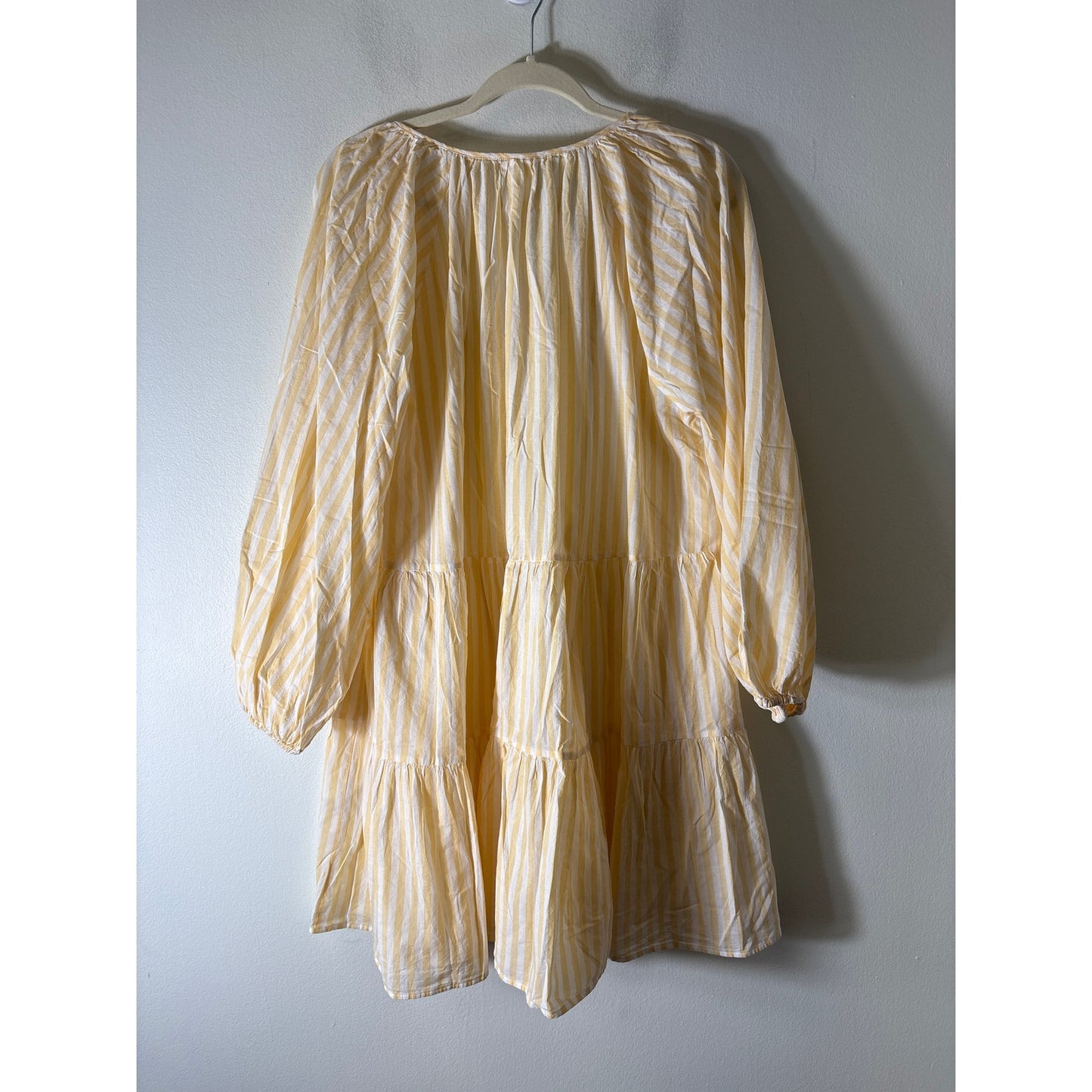 H&M Butter Yellow and White Stripe Tiered Dress Sz L