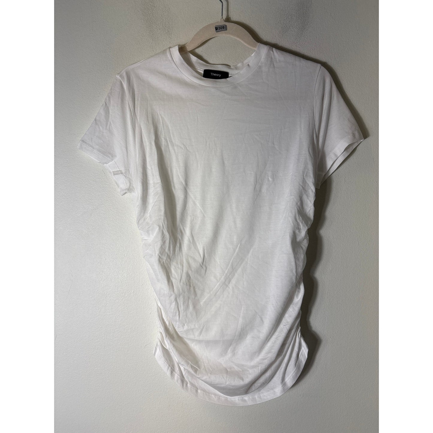 Theory White Short Sleeve Ruched Cotton Tee Shirt sz L