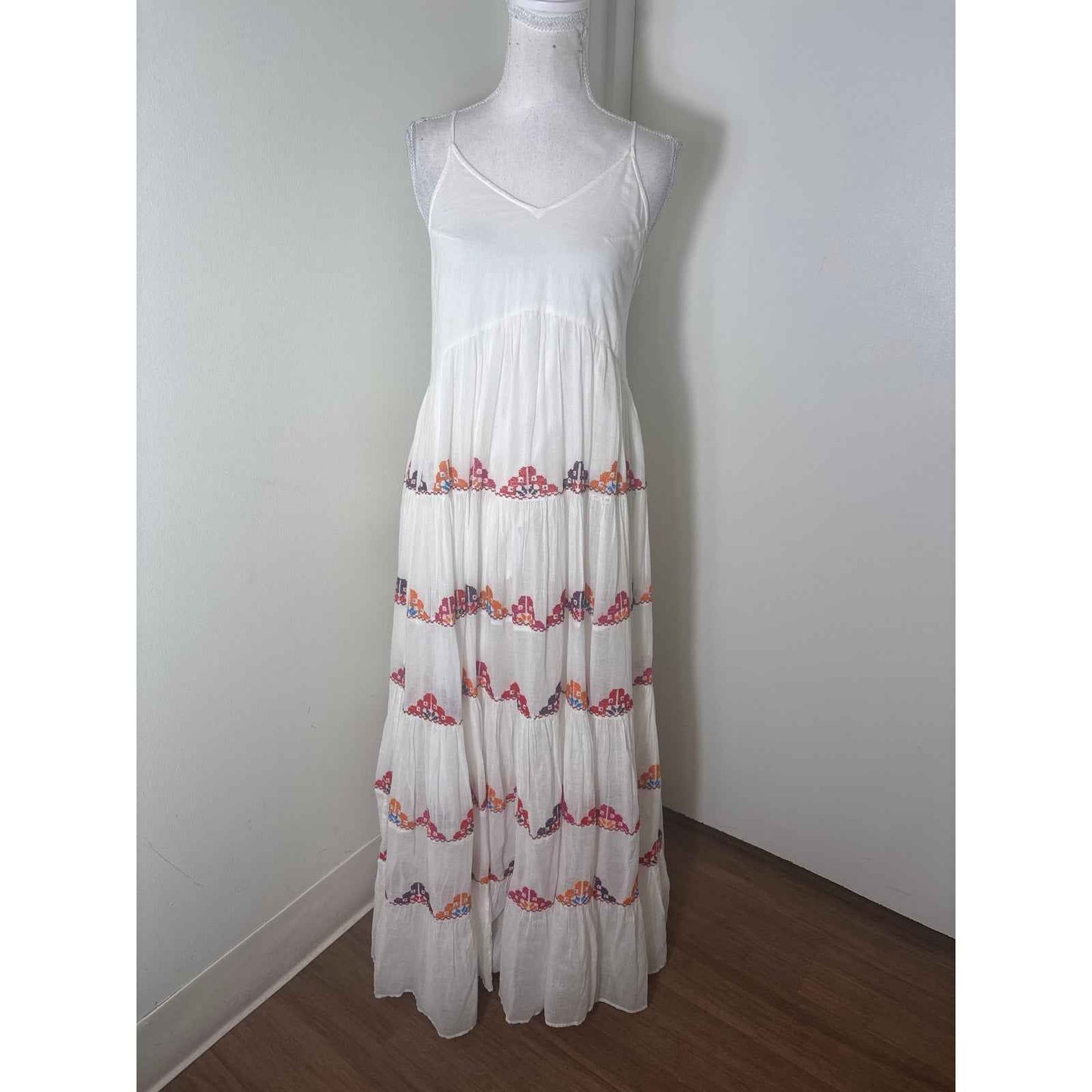 Carolina K. Crisp White Cotton Embroidered Maxi Dress Sz XS