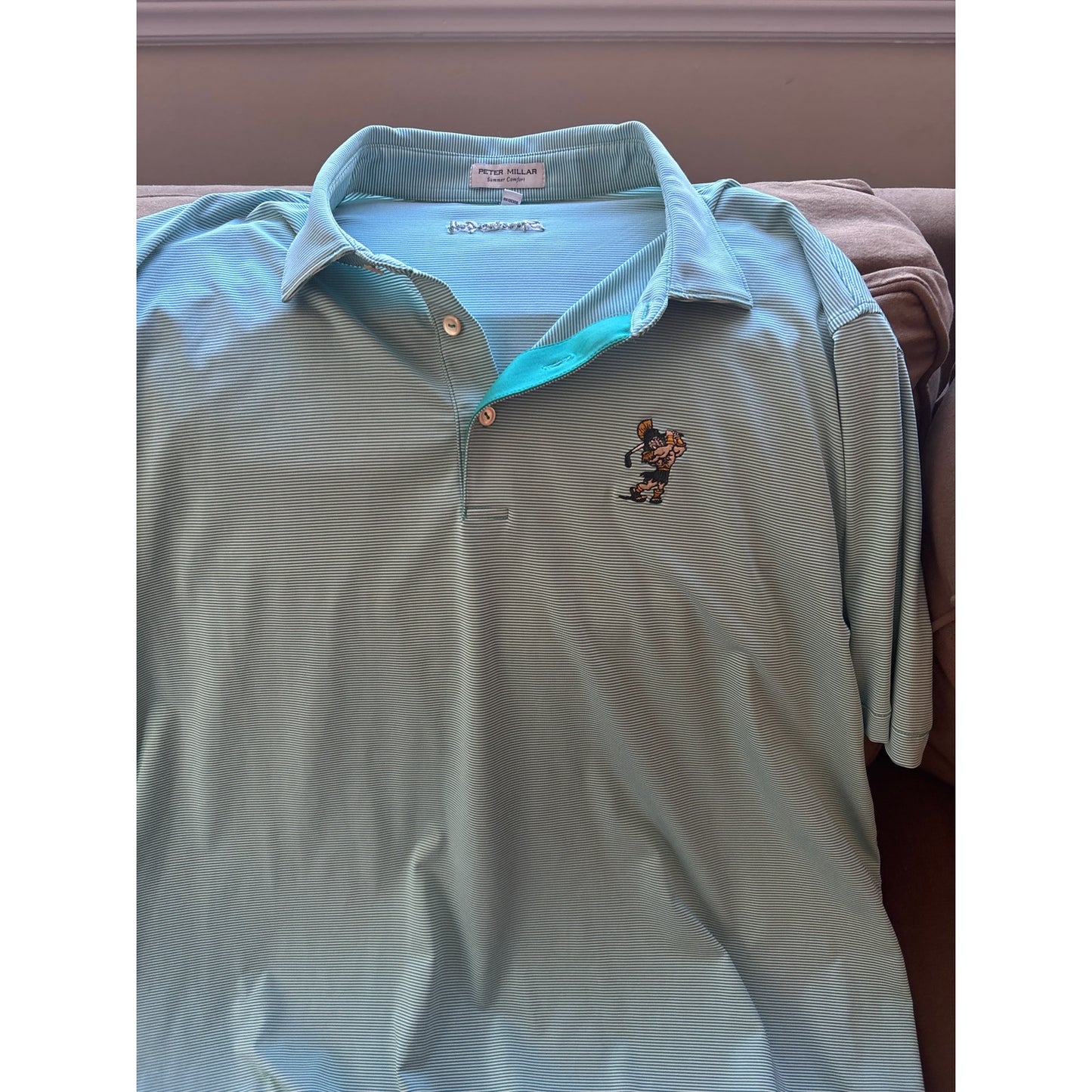 Men's Peter Millar Summer Comfort Green and White Pin Stripe Spartan Shirt Sz XL