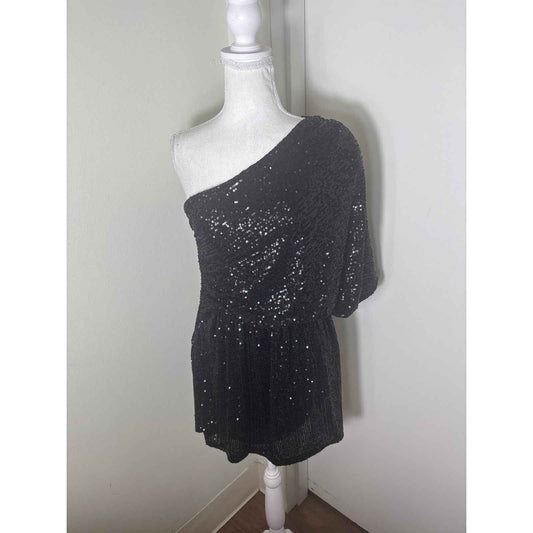 Karlie One Shoulder Black Sequin Cocktail Dress Sz L